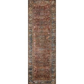 Layla Printed Oriental Distressed Brick / Blue Area Rug