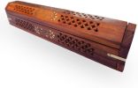 WILLART Wooden Hand Carved Coffin Incense Burner Brass Inlays & Storage Incense Holder; Stick Holder; Handmade | Ash Catcher (12 x 2 x 2 Inches)