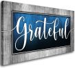 Grateful Signs for Home Decor, Grateful Wall Decor, Blue Family Canvas Print Poster Painting Picture Artwork,Bedroom Dining Room Wall Decor 20"x40"