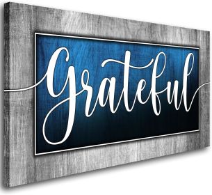 Grateful Signs for Home Decor, Grateful Wall Decor, Blue Family Canvas Print Poster Painting Picture Artwork,Bedroom Dining Room Wall Decor 20"x40"