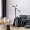 3 Head Adjustable Floor Lamp, Black with White Plastic Shades, Classic, Young Adult