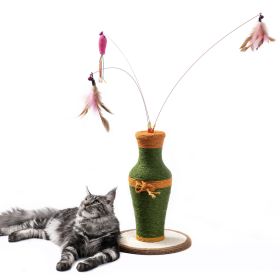 Vintage Vase-shaped Cat Scratching Post with 3 Feather Toys