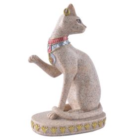 Hand Carved Ancient Egyptian Mau Cat Seated Deity Luck Wealth Statue Decor