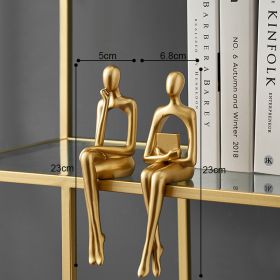 Nordic Abstract Figures Home Decoration Accessories Sculptures Living Room Study Decor Gold Humanoid Resin Embellishment Statues (Ships From: China, Color: seat BC)