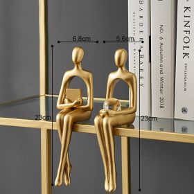 Nordic Abstract Figures Home Decoration Accessories Sculptures Living Room Study Decor Gold Humanoid Resin Embellishment Statues (Ships From: China, Color: seat AC)